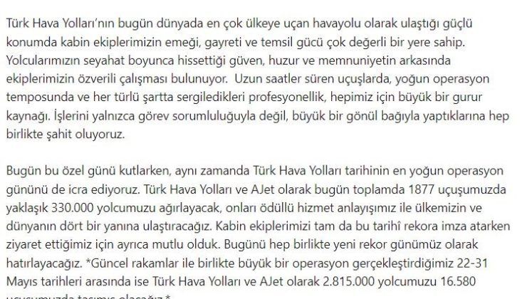 THY Başkanı’ndan Kabin Ekibine Özel Ziyaret